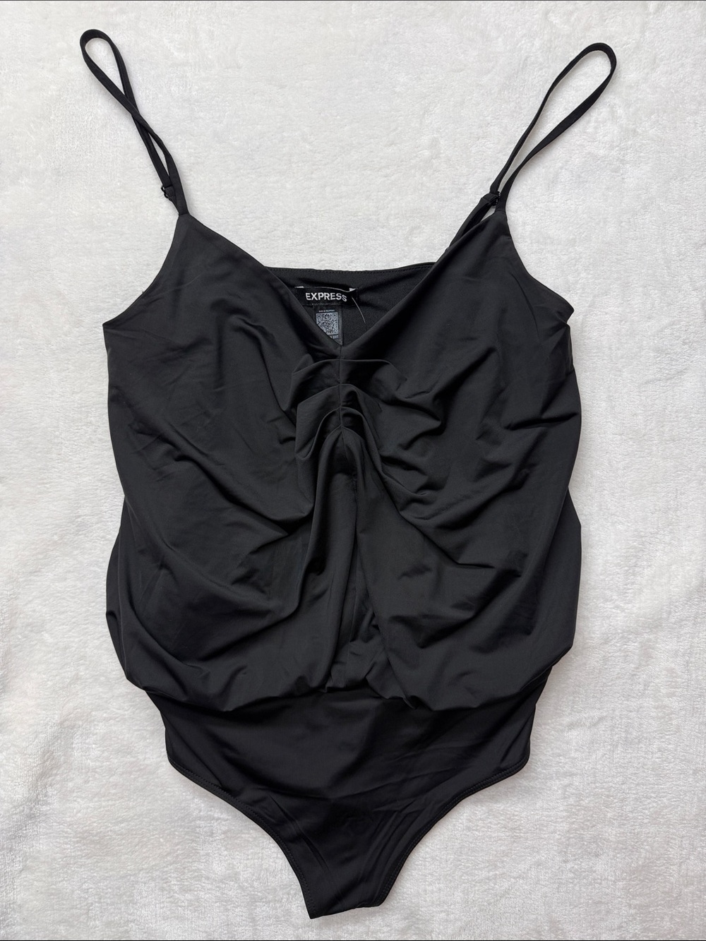 NWT Express Black Ruched Spaghetti Strap Bodysuit